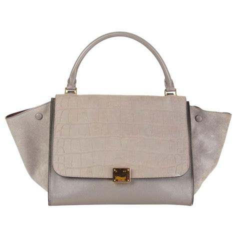 CELINE TRAPZE GREY STAMPED CROC 